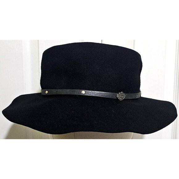 Vintage Harley Davidson Crushable Wool Felt Cowboy Hat Black Western WPL 4384 - Picture 3 of 10